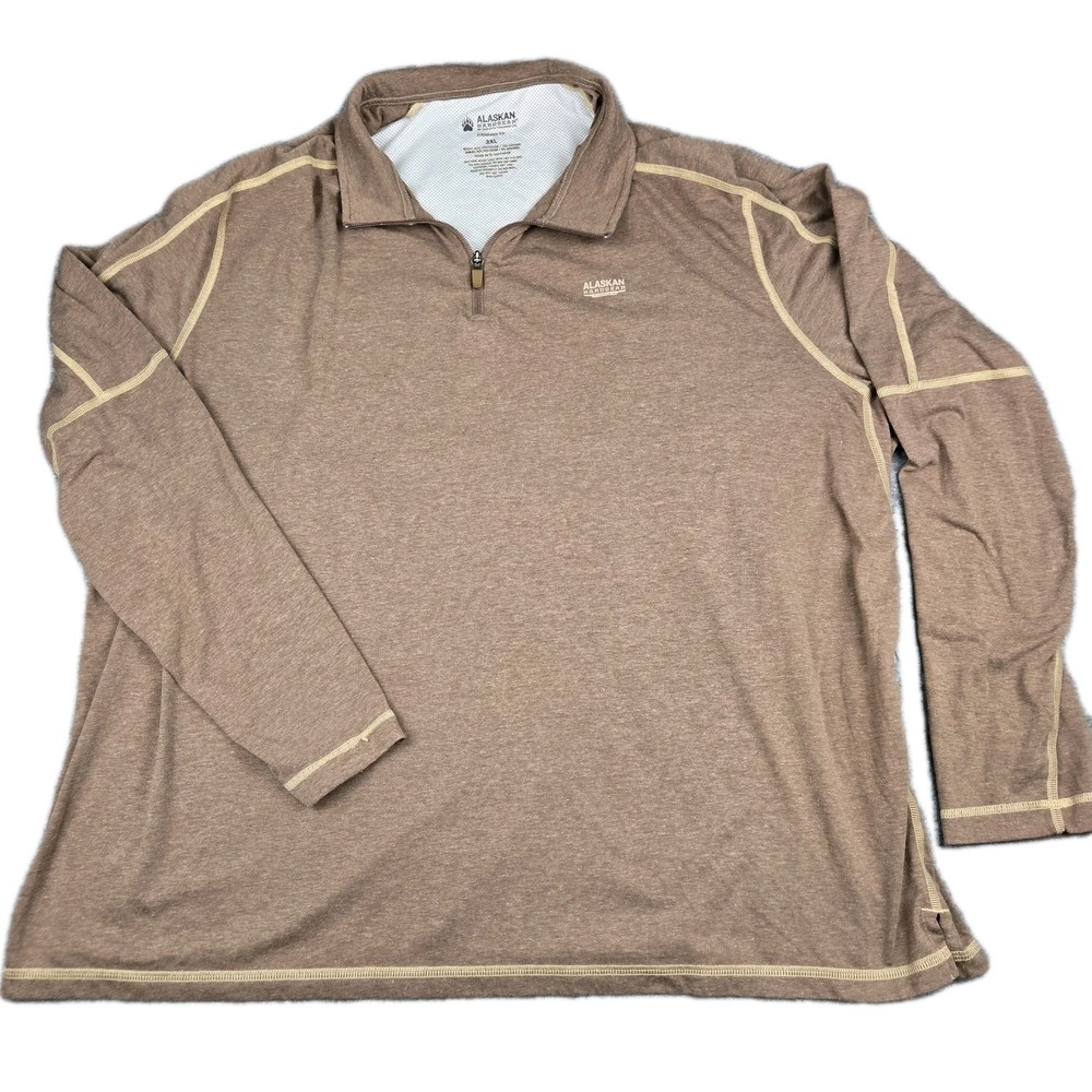 Alaskan Hardgear Fishing Shirt Mens 3XL 1/4 Zip Pullover Brown Longsleeve Vented
